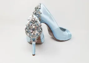 Blue Wedding Shoes with Crystal Heel Design