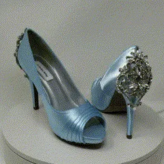 Blue Wedding Shoes with Crystal Heel Design