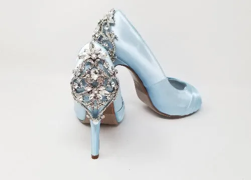 Blue Wedding Shoes with Crystal Heel Design
