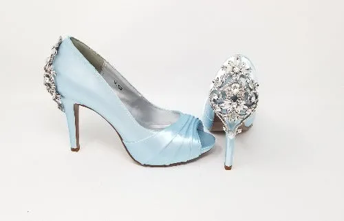 Blue Wedding Shoes with Crystal Heel Design