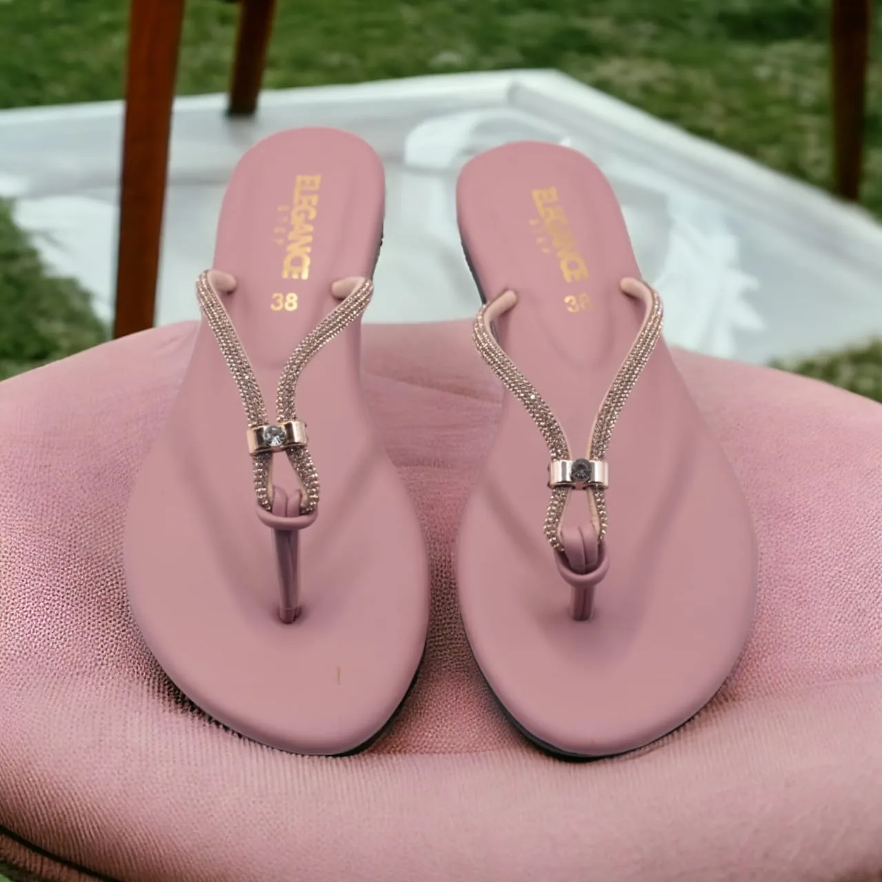 Blush Crystal Charm Slip-Ons