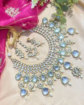 Bridal Necklace Set with Kundan and Polki Stones - Heavy, Traditional Design