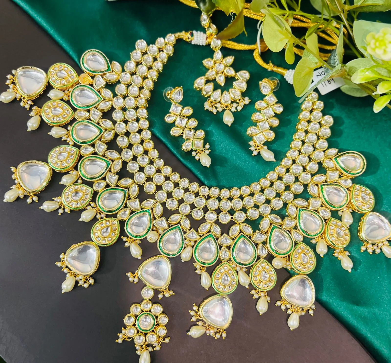 Bridal Necklace Set with Kundan and Polki Stones - Heavy, Traditional Design