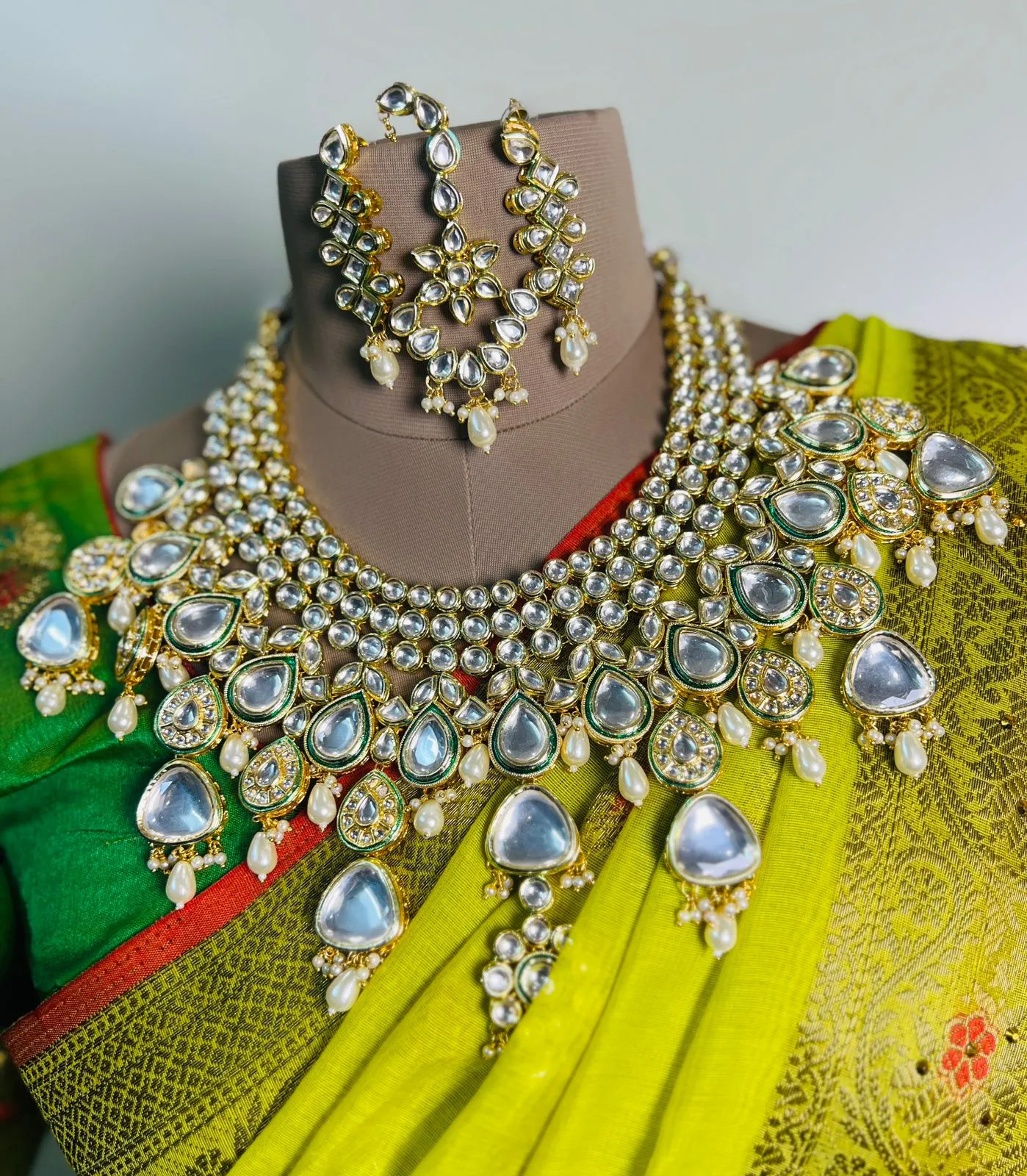 Bridal Necklace Set with Kundan and Polki Stones - Heavy, Traditional Design