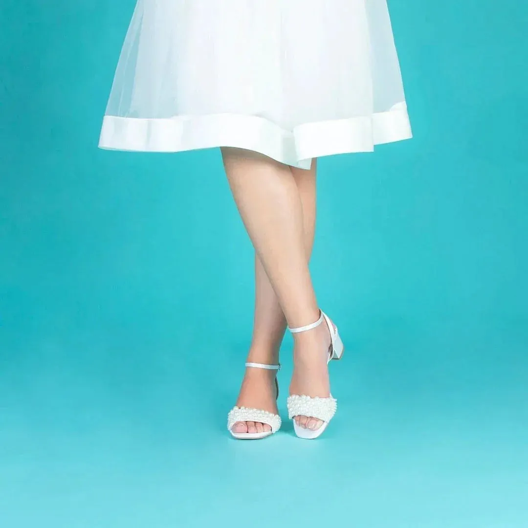 Bridal Sandal, Ivory Satin with Pearls By Perfect Bridal, Claire, Size 9 ***SALE***