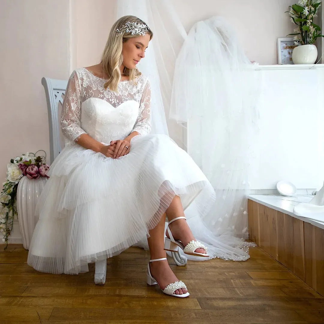 Bridal Sandal, Ivory Satin with Pearls By Perfect Bridal, Claire, Size 9 ***SALE***