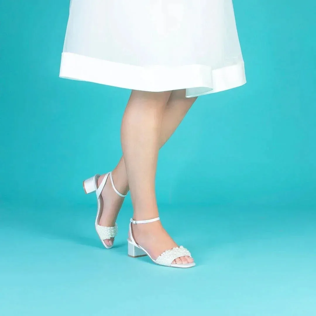 Bridal Sandal, Ivory Satin with Pearls By Perfect Bridal, Claire, Size 9 ***SALE***