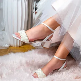 Bridal Sandal, Ivory Satin with Pearls By Perfect Bridal, Claire, Size 9 ***SALE***