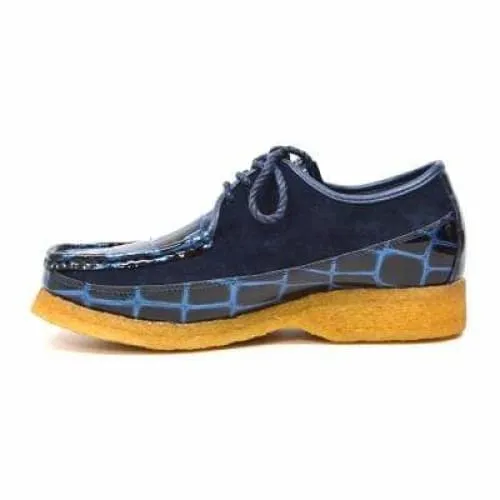 British Walkers Crown Croc Men's Navy Blue Crocodile Leather and Suede Limited Edition Style