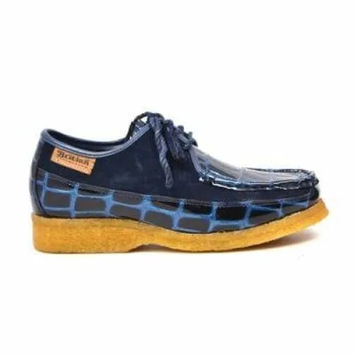 British Walkers Crown Croc Men's Navy Blue Crocodile Leather and Suede Limited Edition Style
