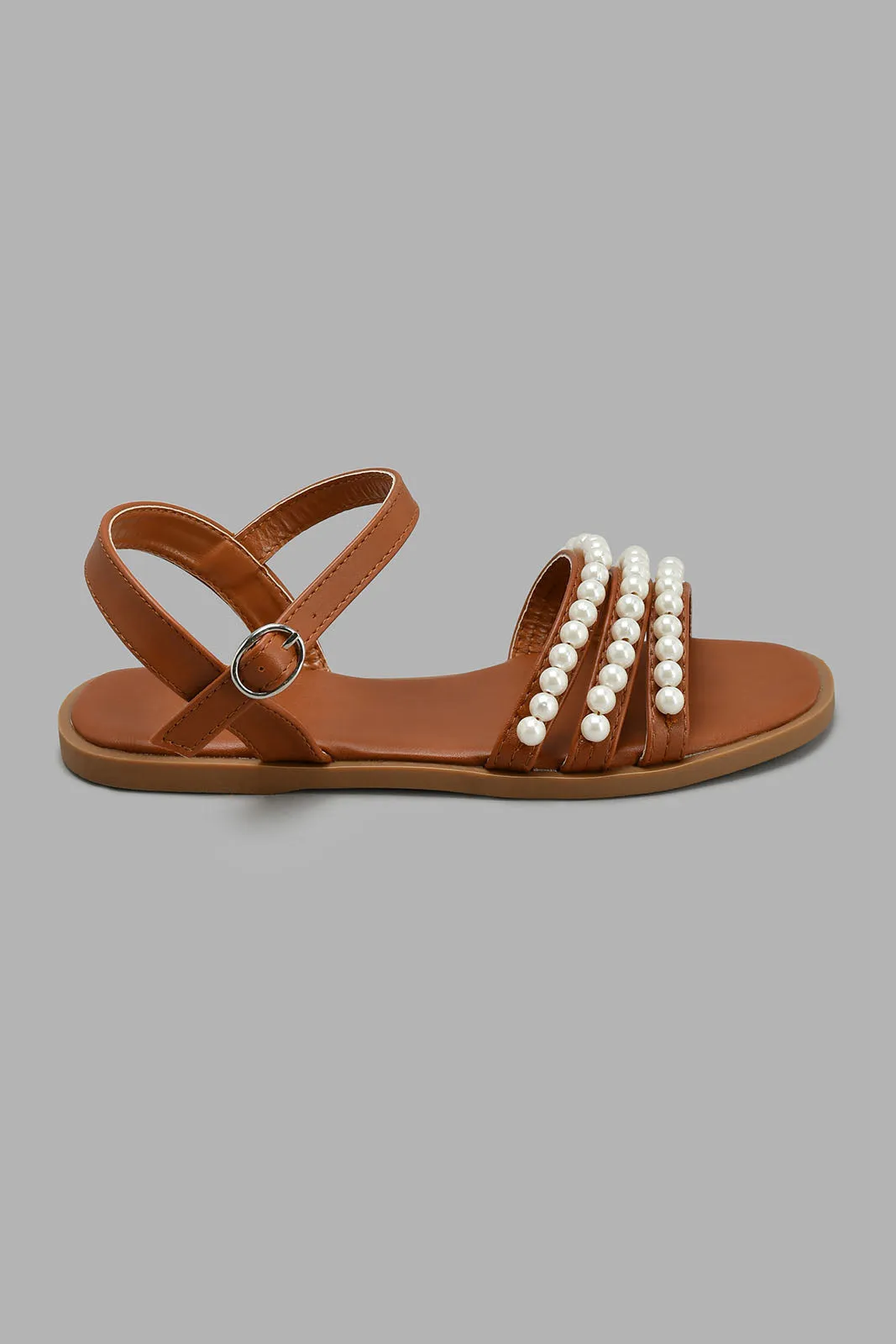 Brown Pearl Trim Sandal