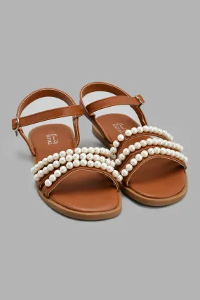 Brown Pearl Trim Sandal