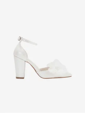 Cassia Vegan Leather Floral Block Wedding Heels | Ivory