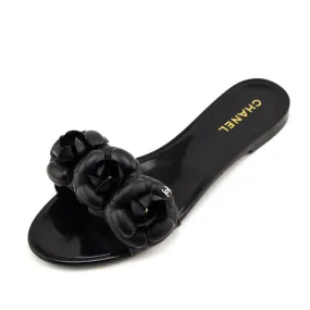 Chanel Black Rubber Camellia Slide Sandals Size US 10 | EU 40