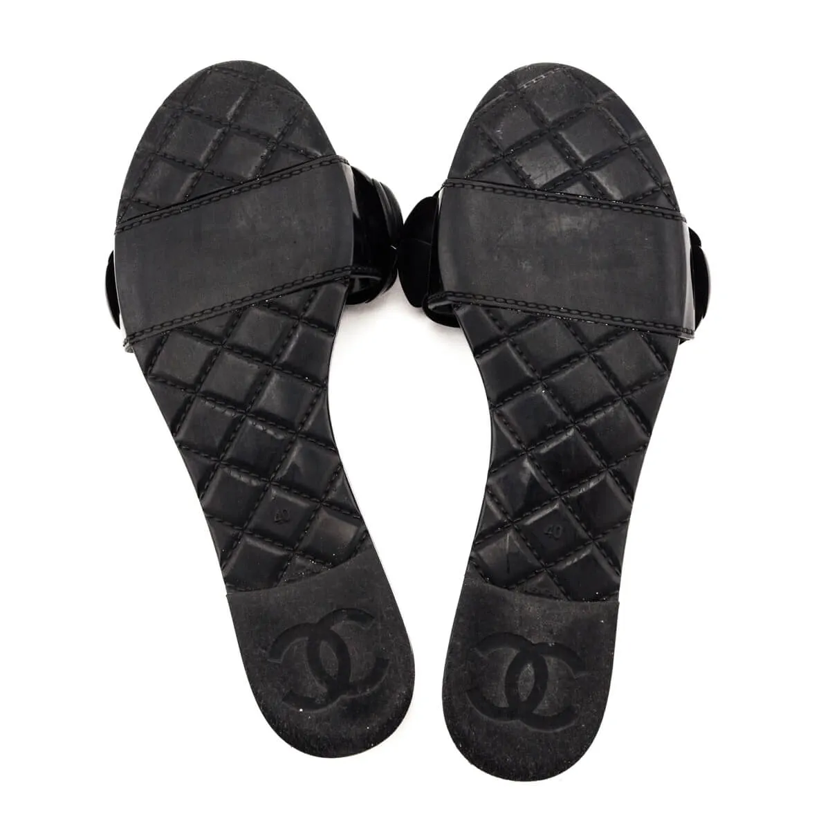 Chanel Black Rubber Camellia Slide Sandals Size US 10 | EU 40