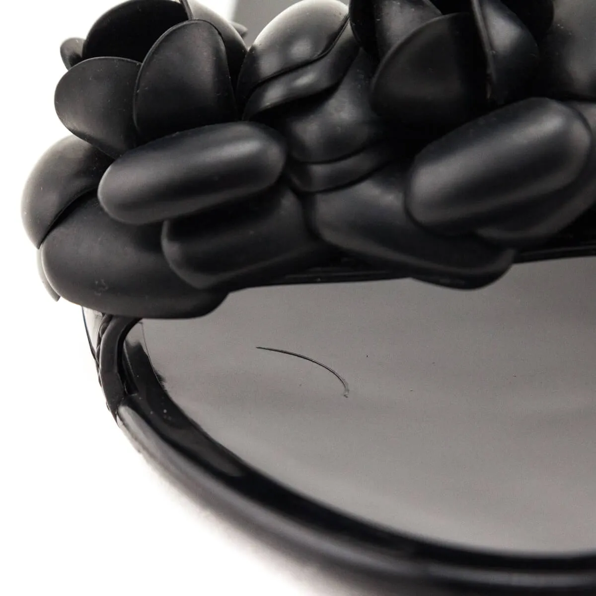 Chanel Black Rubber Camellia Slide Sandals Size US 10 | EU 40