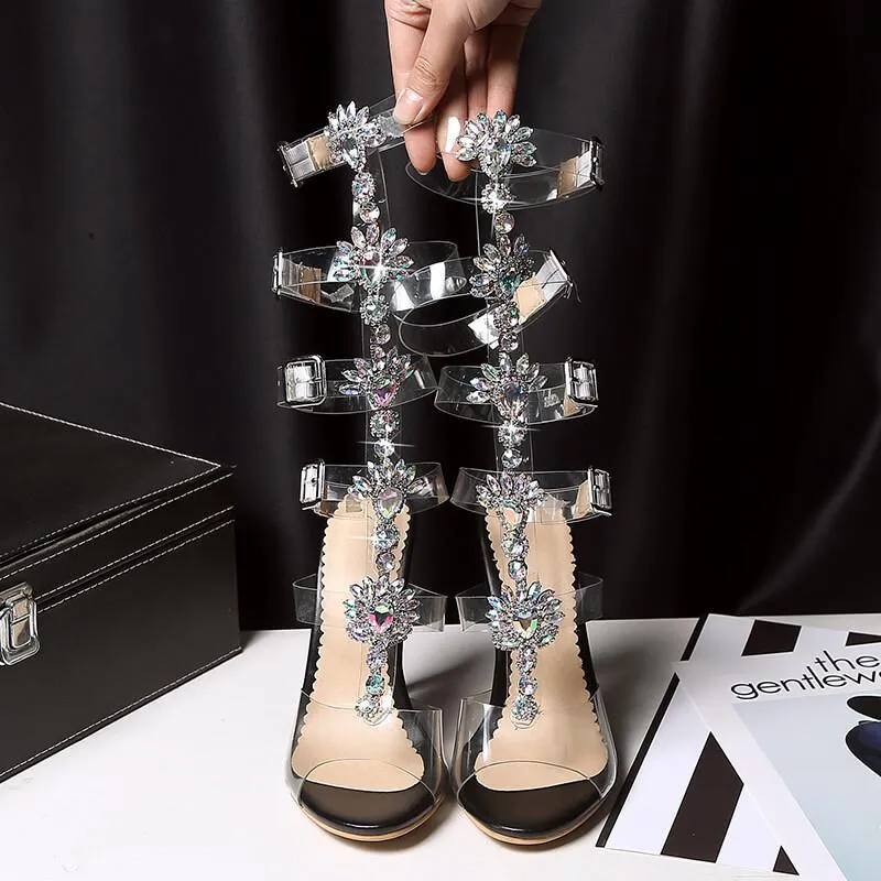 Clear Flower Plastics Open Toe Buckle Sandals