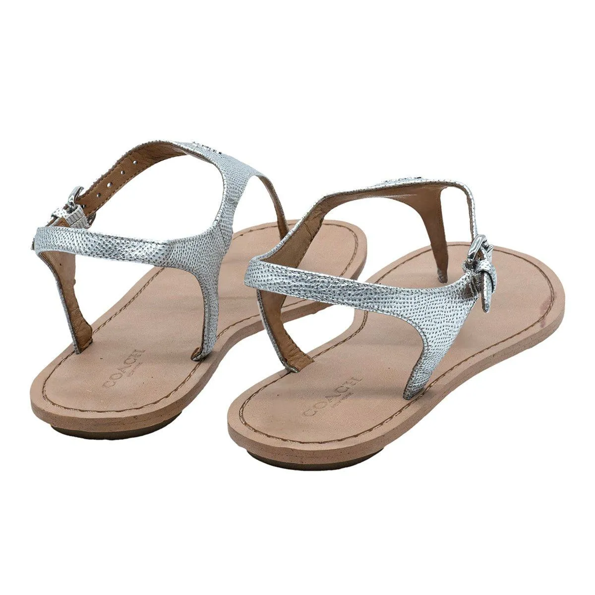 Coach Cheyanne Strap Flat Sandals Leather Silver Colour For Women