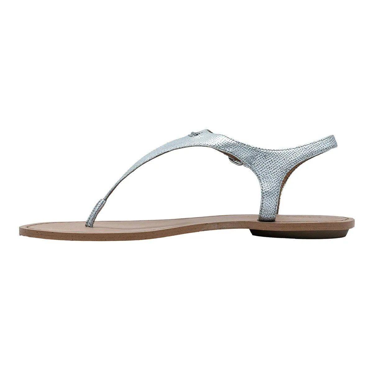 Coach Cheyanne Strap Flat Sandals Leather Silver Colour For Women