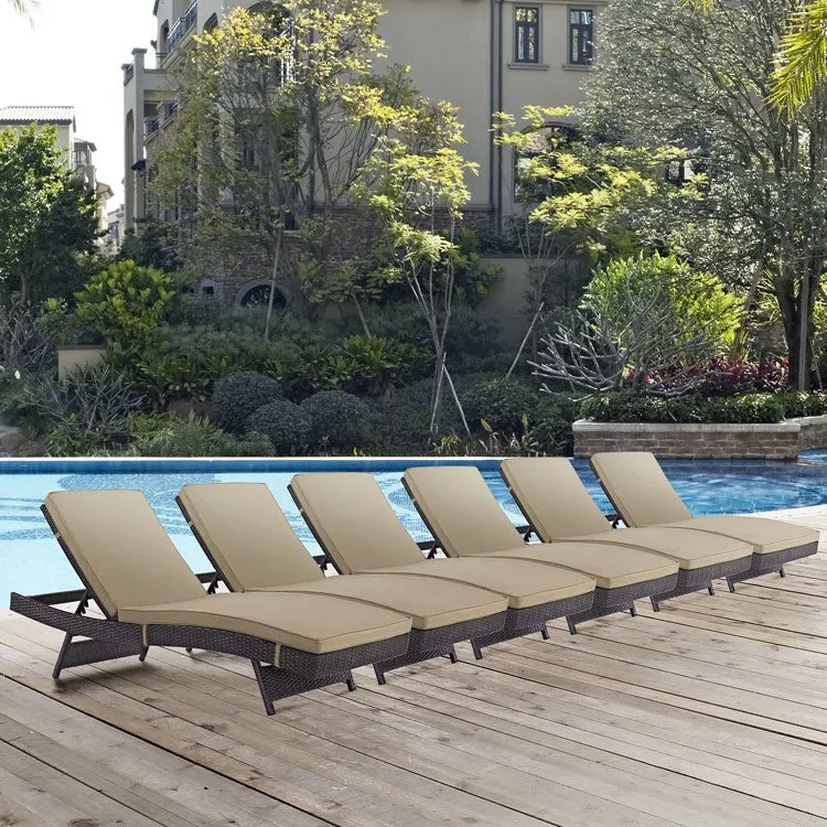 Convene Outdoor Patio Chaise Lounge Chairs Set of 6