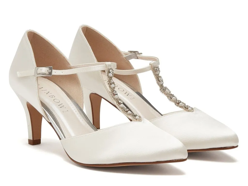 Cordellia Ivory Satin Heels | Rainbow Club Shoes