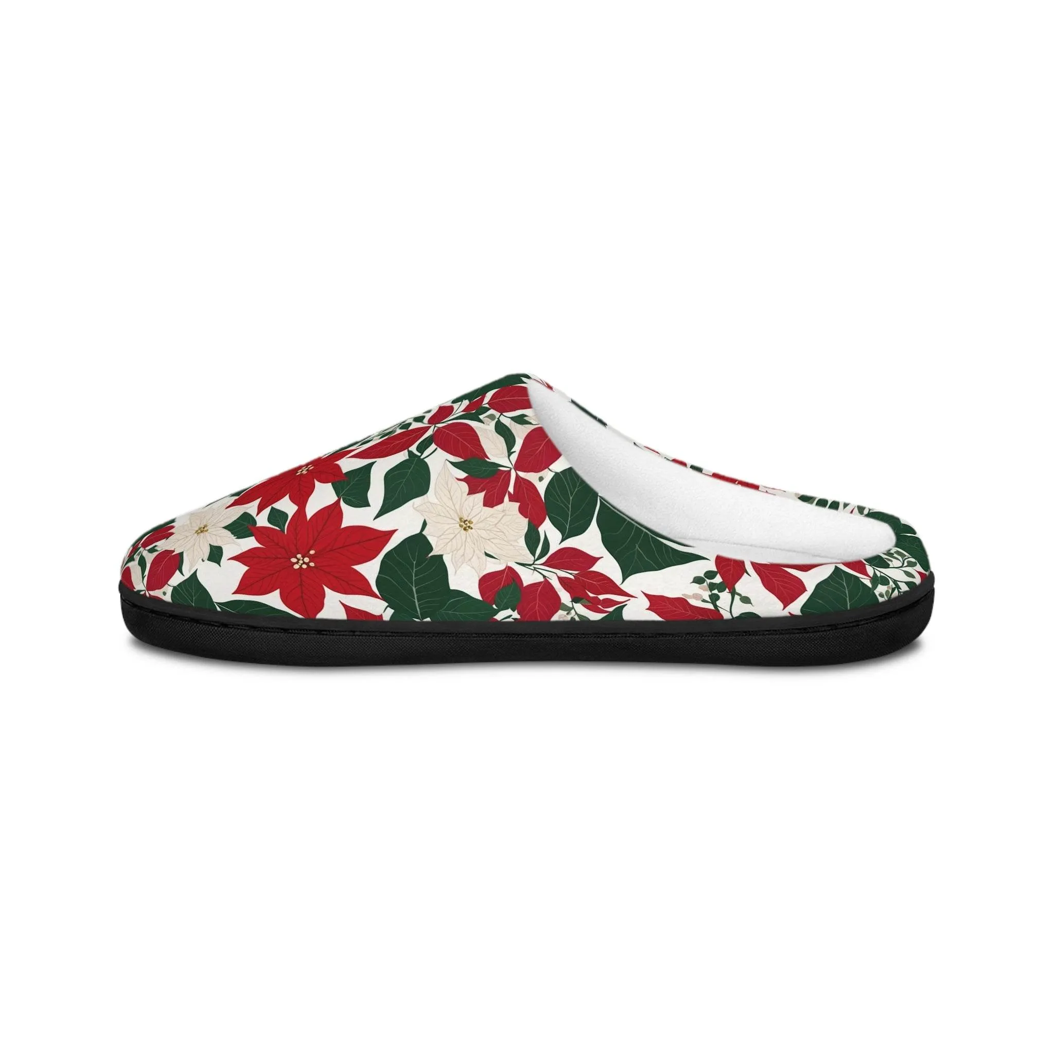 Cozy Red and White Poinsettia Flower Women's Slippers - Perfect for Christmas Comfort
