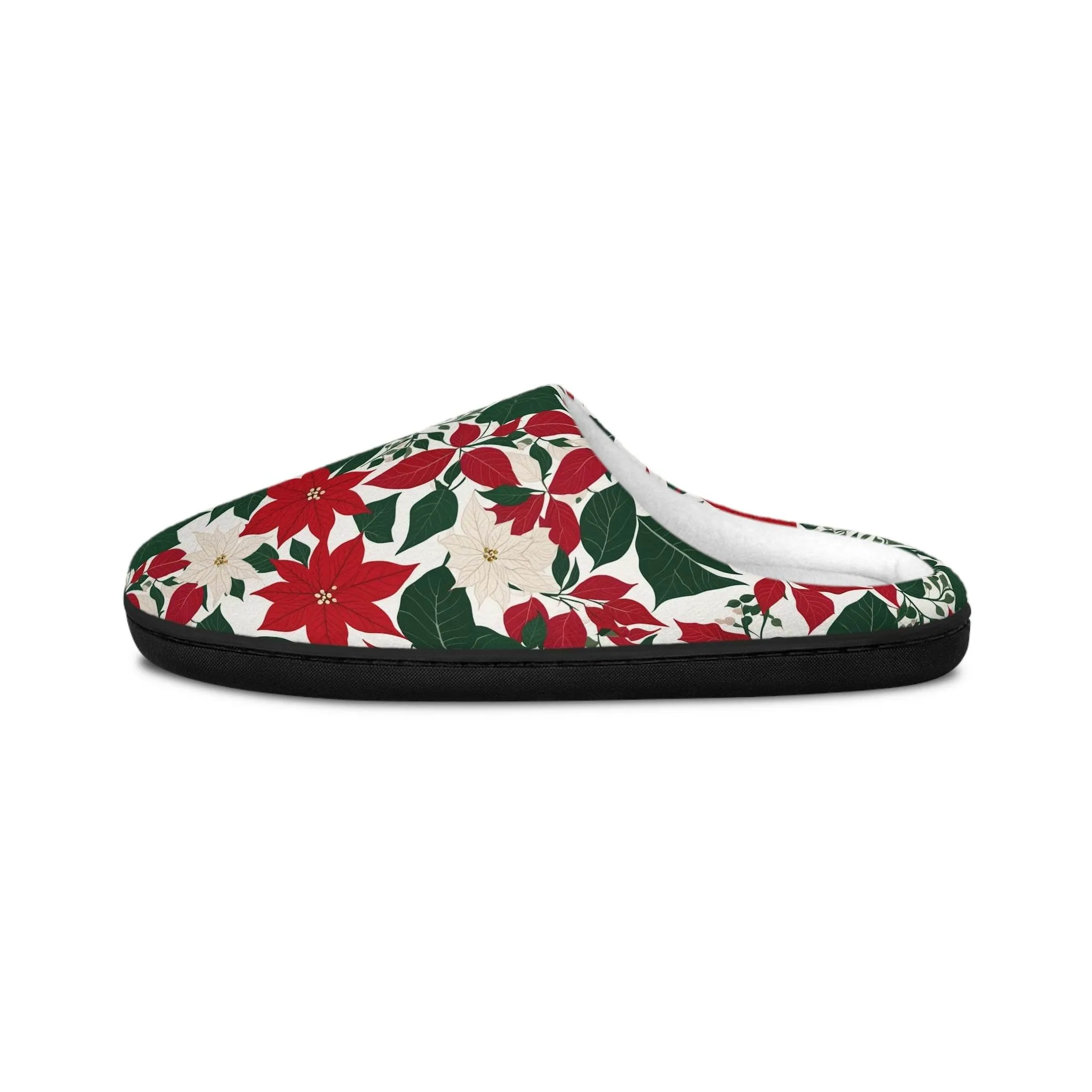 Cozy Red and White Poinsettia Flower Women's Slippers - Perfect for Christmas Comfort