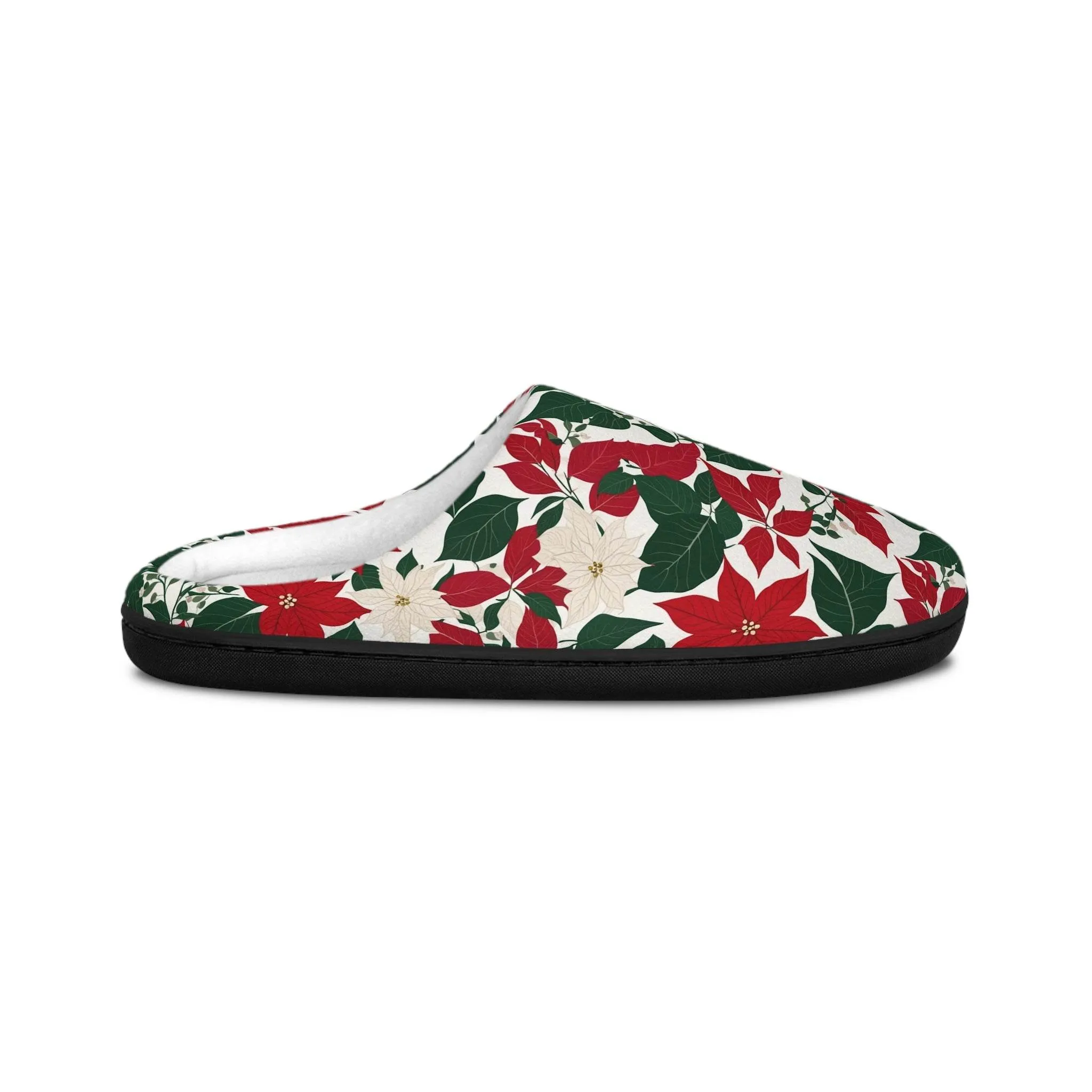 Cozy Red and White Poinsettia Flower Women's Slippers - Perfect for Christmas Comfort