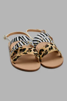 Cream Multicolour Strap Sandal