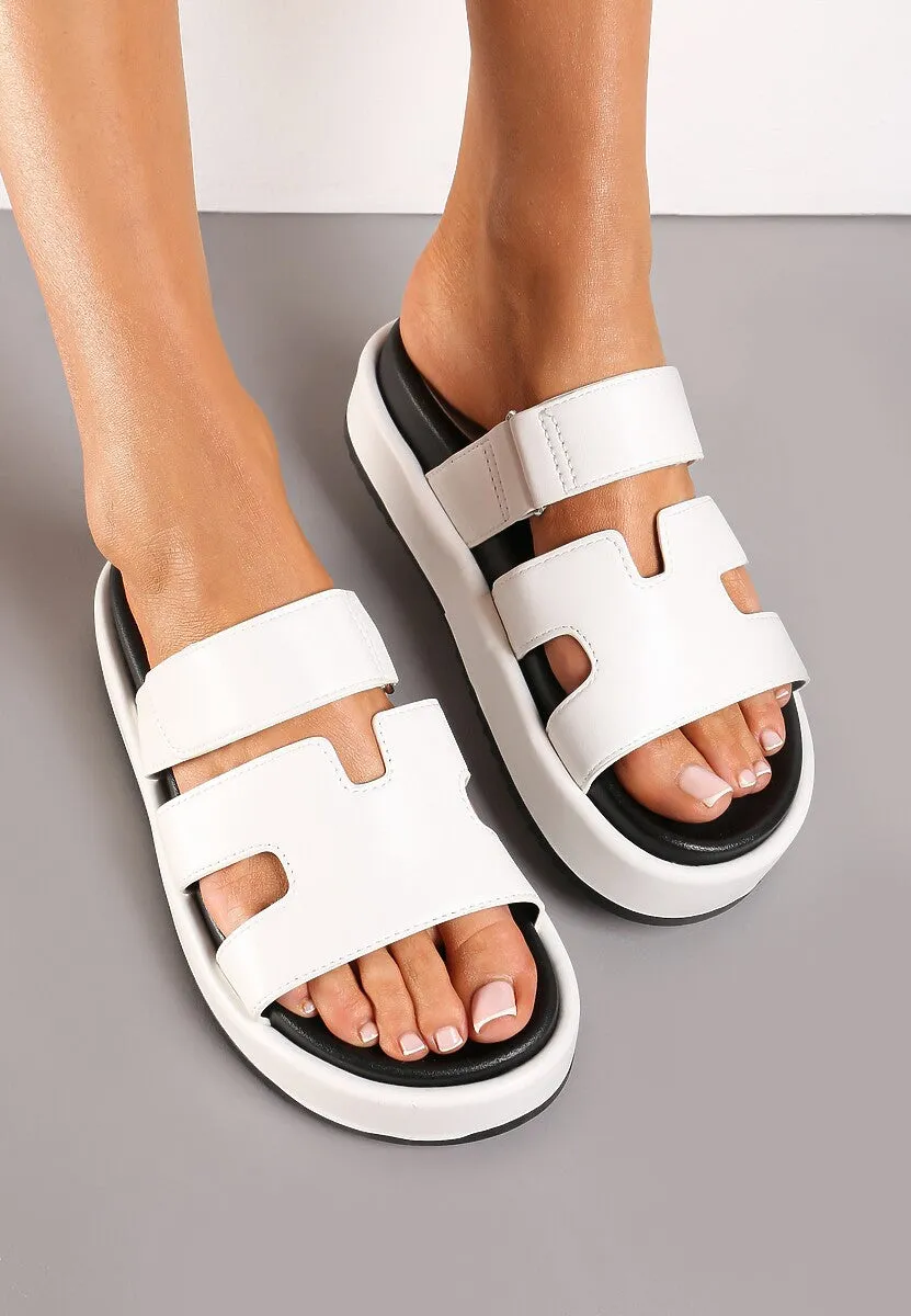 Cut-Out Design Slide Sandals -White