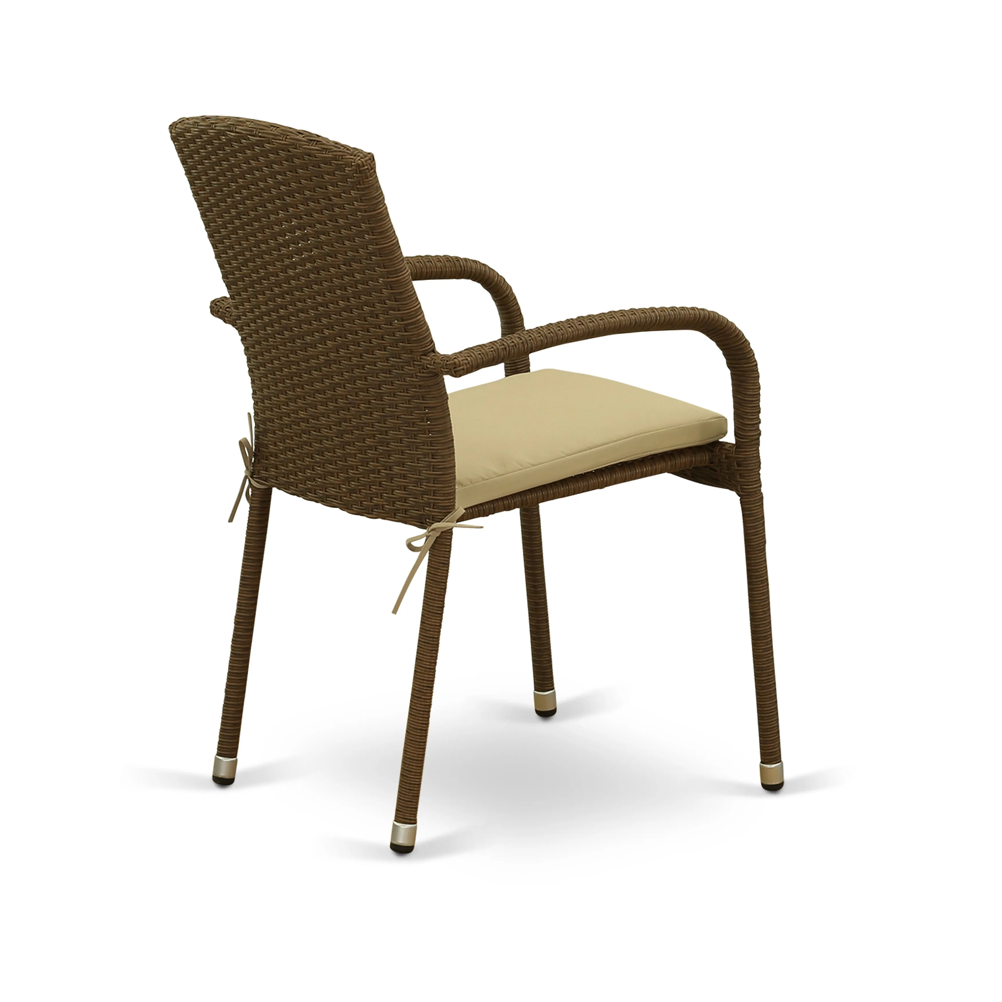 East West Furniture GUJU7-02A 7 Piece Outdoor Wicker Patio Furniture Sets Consist of a Rectangle Bistro Dining Table with Glass Top and 6 Balcony Armchair with Cushion, 36x60 Inch, Brown