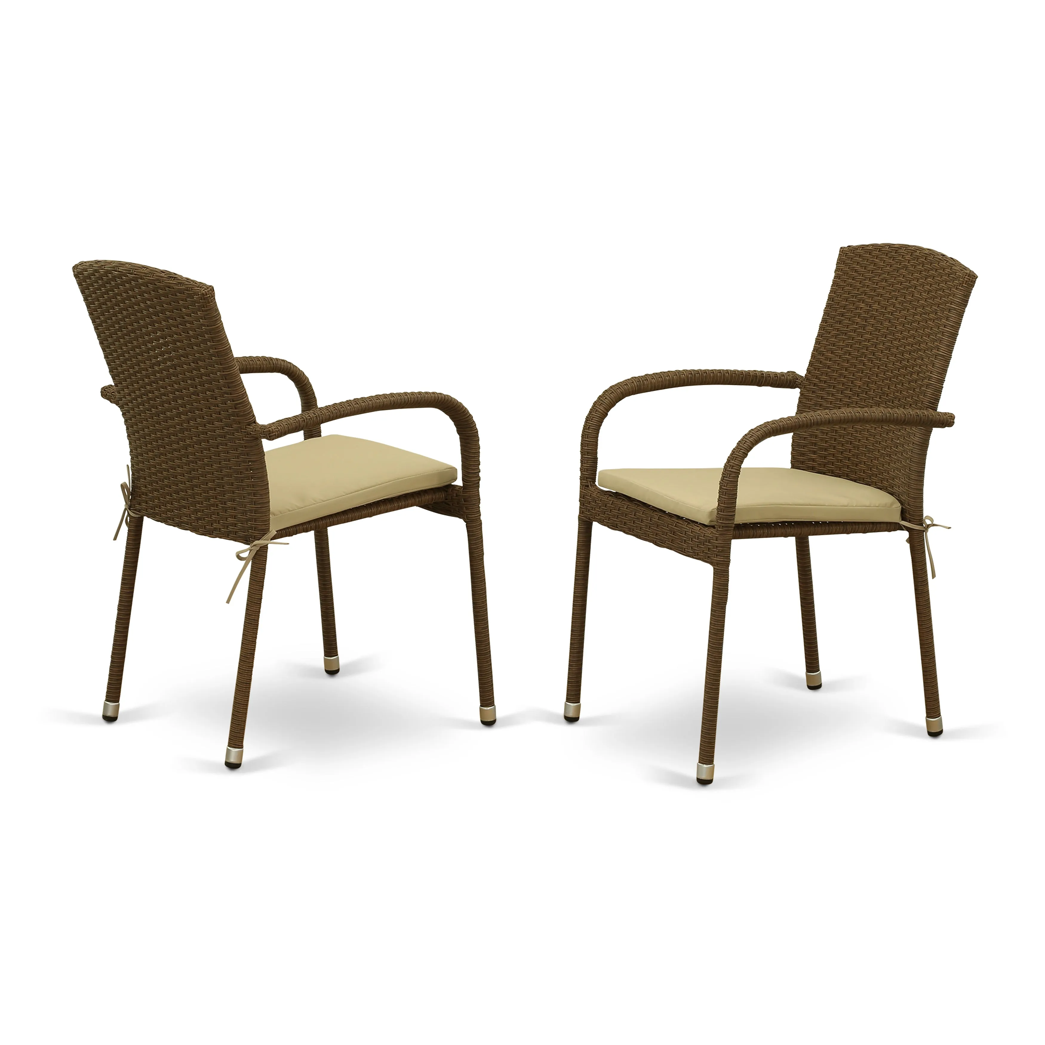 East West Furniture GUJU7-02A 7 Piece Outdoor Wicker Patio Furniture Sets Consist of a Rectangle Bistro Dining Table with Glass Top and 6 Balcony Armchair with Cushion, 36x60 Inch, Brown