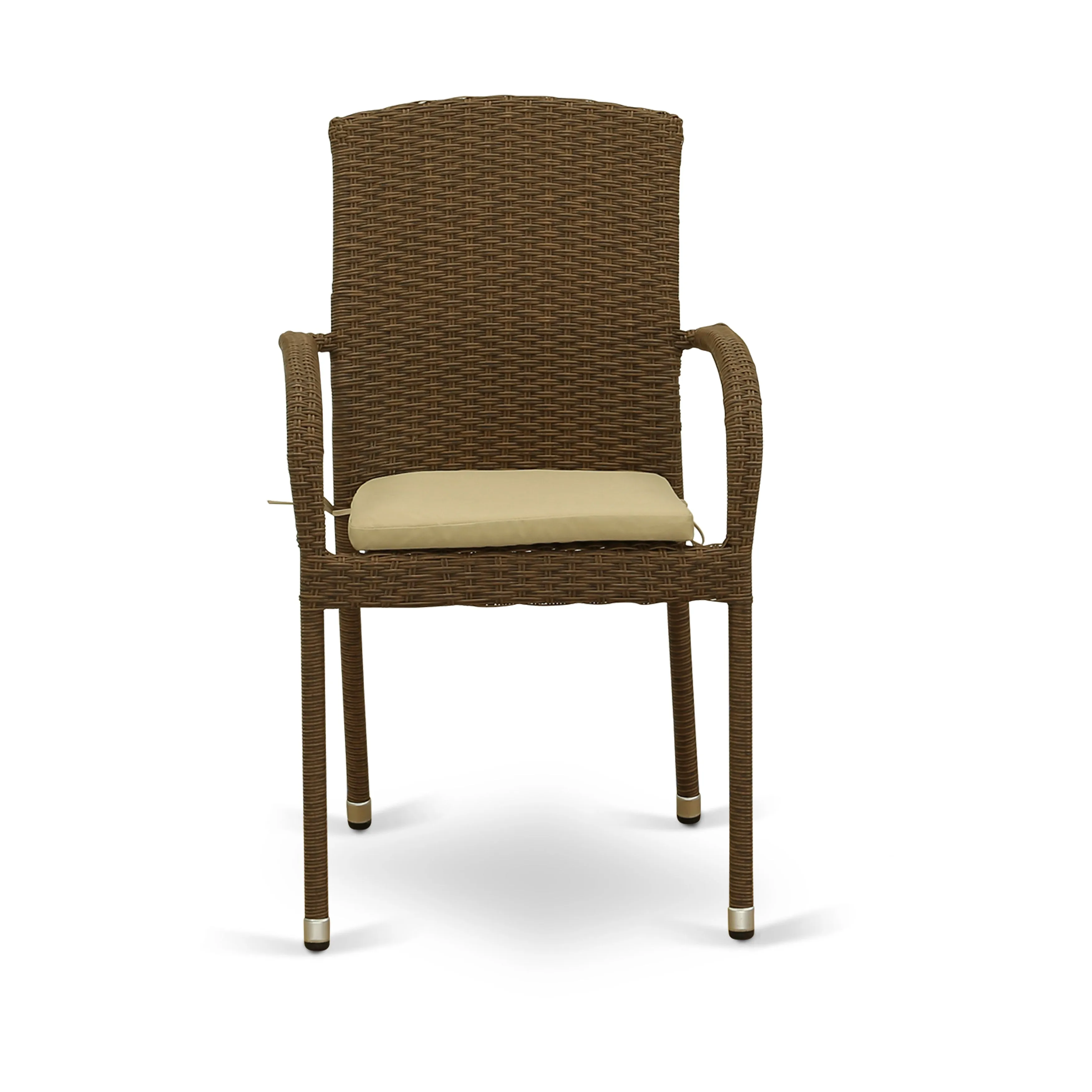 East West Furniture GUJU7-02A 7 Piece Outdoor Wicker Patio Furniture Sets Consist of a Rectangle Bistro Dining Table with Glass Top and 6 Balcony Armchair with Cushion, 36x60 Inch, Brown