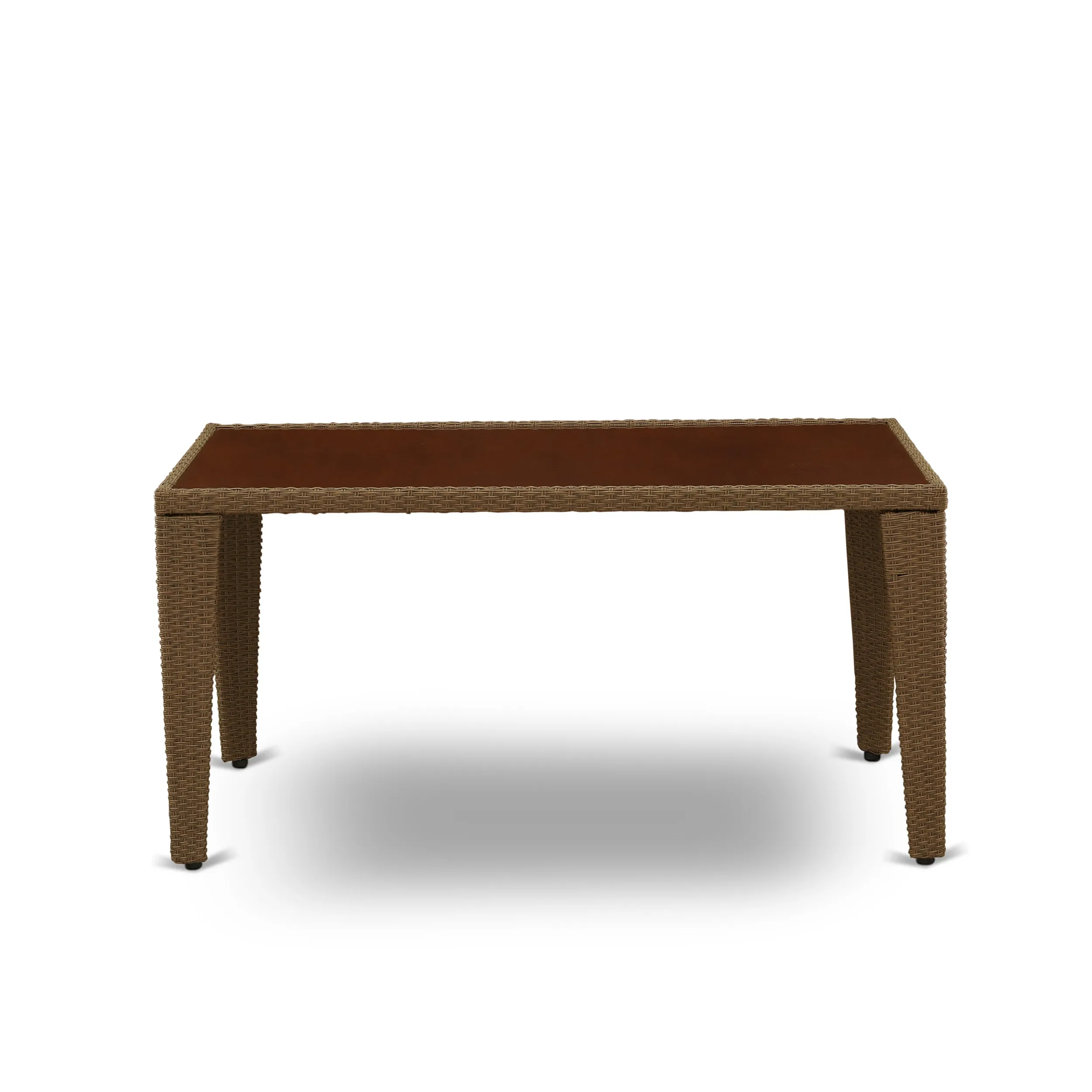 East West Furniture GUOS7-02A 7 Piece Outdoor Patio Conversation Sets Consist of a Rectangle Wicker Dining Table with Glass Top and 6 Backyard Armchair with Cushion, 36x60 Inch, Brown