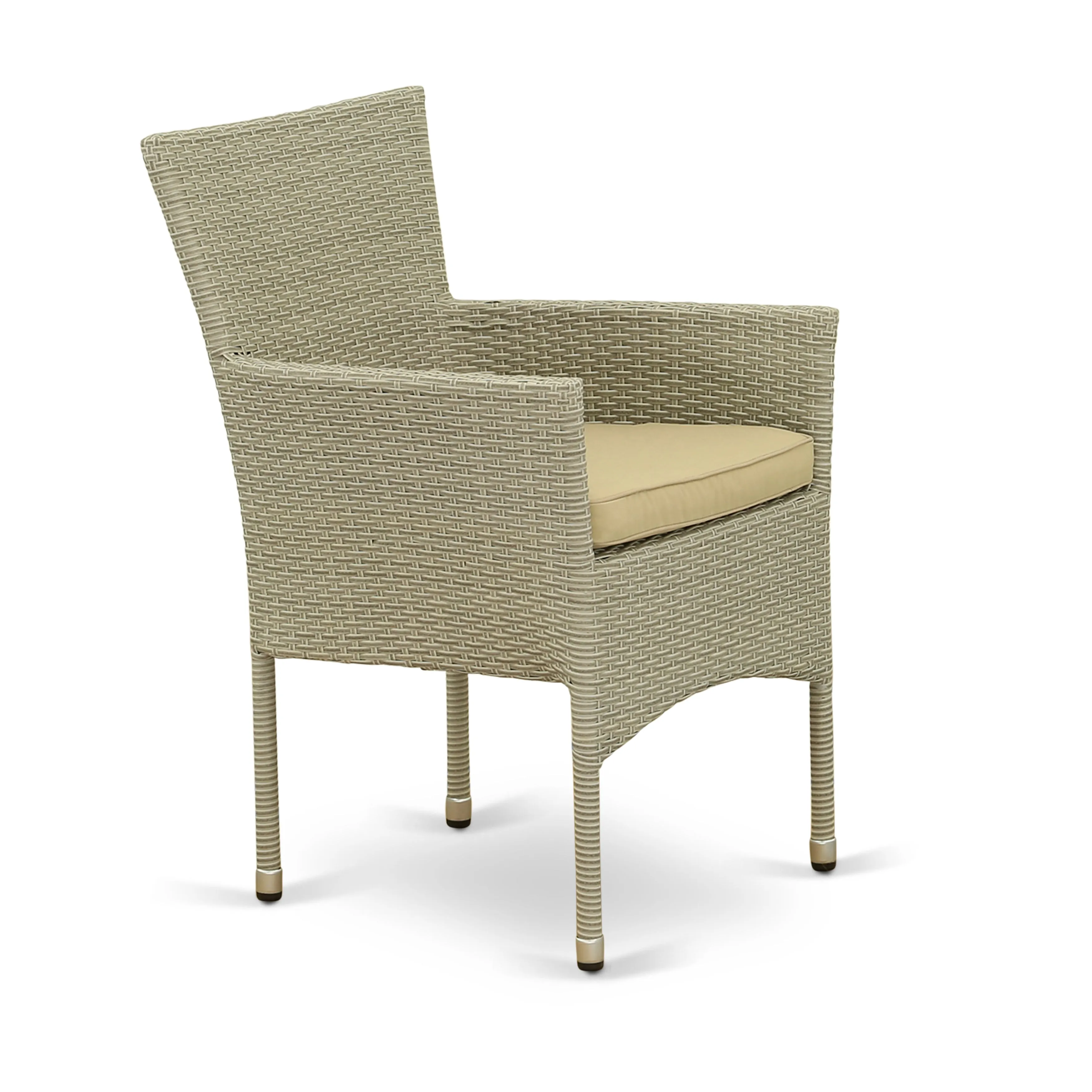 East West Furniture JUBK7-03A 7 Piece Patio Furniture Sets Wicker Outdoor Set Consist of a Rectangle Dining Table with Glass Top and 6 Balcony Armchair with Cushion, 36x60 Inch, Natural Linen