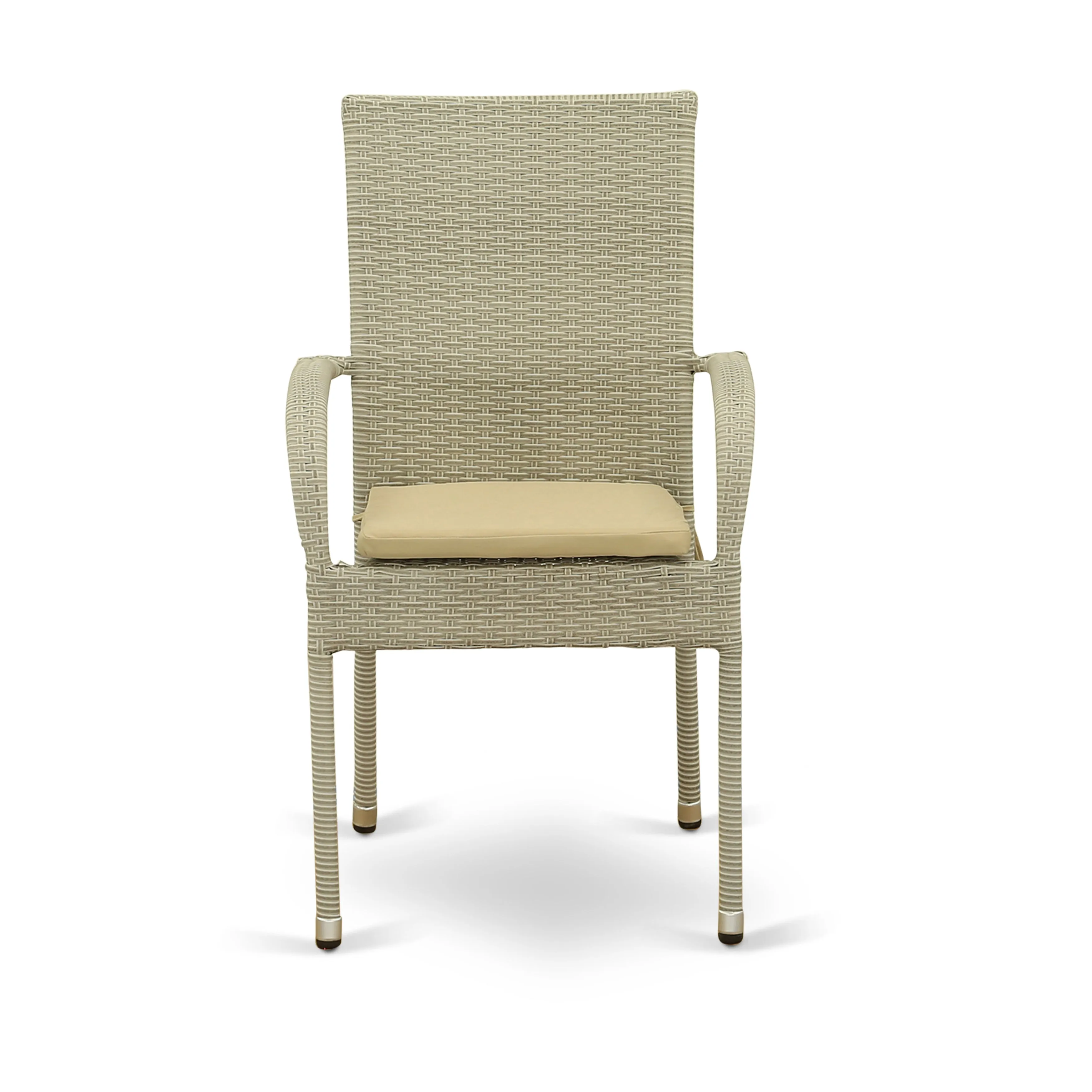 East West Furniture JUGU7-03A 7 Piece Wicker Patio Furniture Set Consist of a Rectangle Outdoor Table with Glass Top and 6 Balcony Backyard Armchair with Cushion, 36x60 Inch, Natural Linen