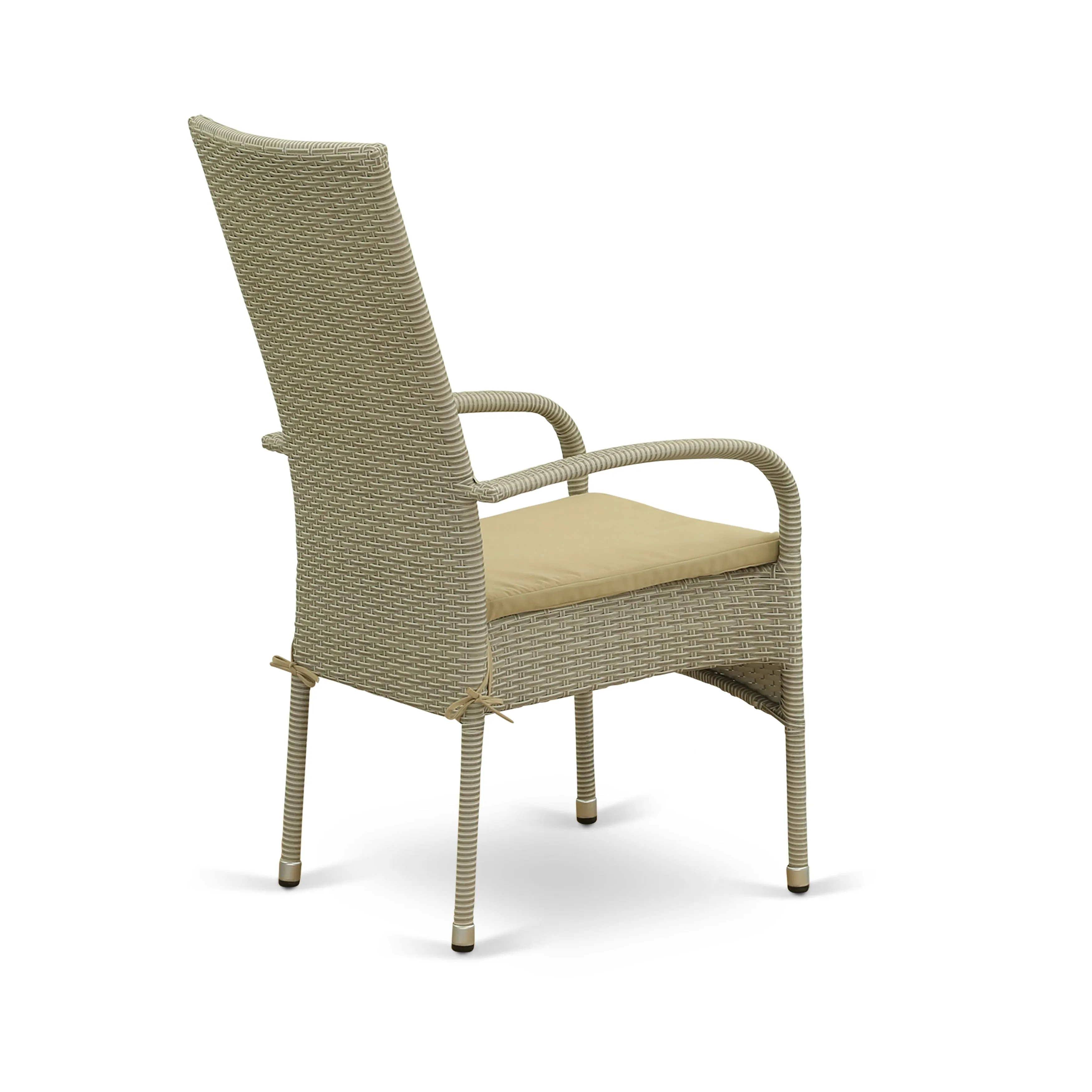 East West Furniture OSOS7-03A 7 Piece Patio Furniture Sets Wicker Outdoor Set Consist of a Rectangle Dining Table with Glass Top and 6 Balcony Armchair with Cushion, 36x60 Inch, Natural Linen