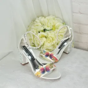 Embroidered Block Heel Bridal Shoes with Silk Butterflies