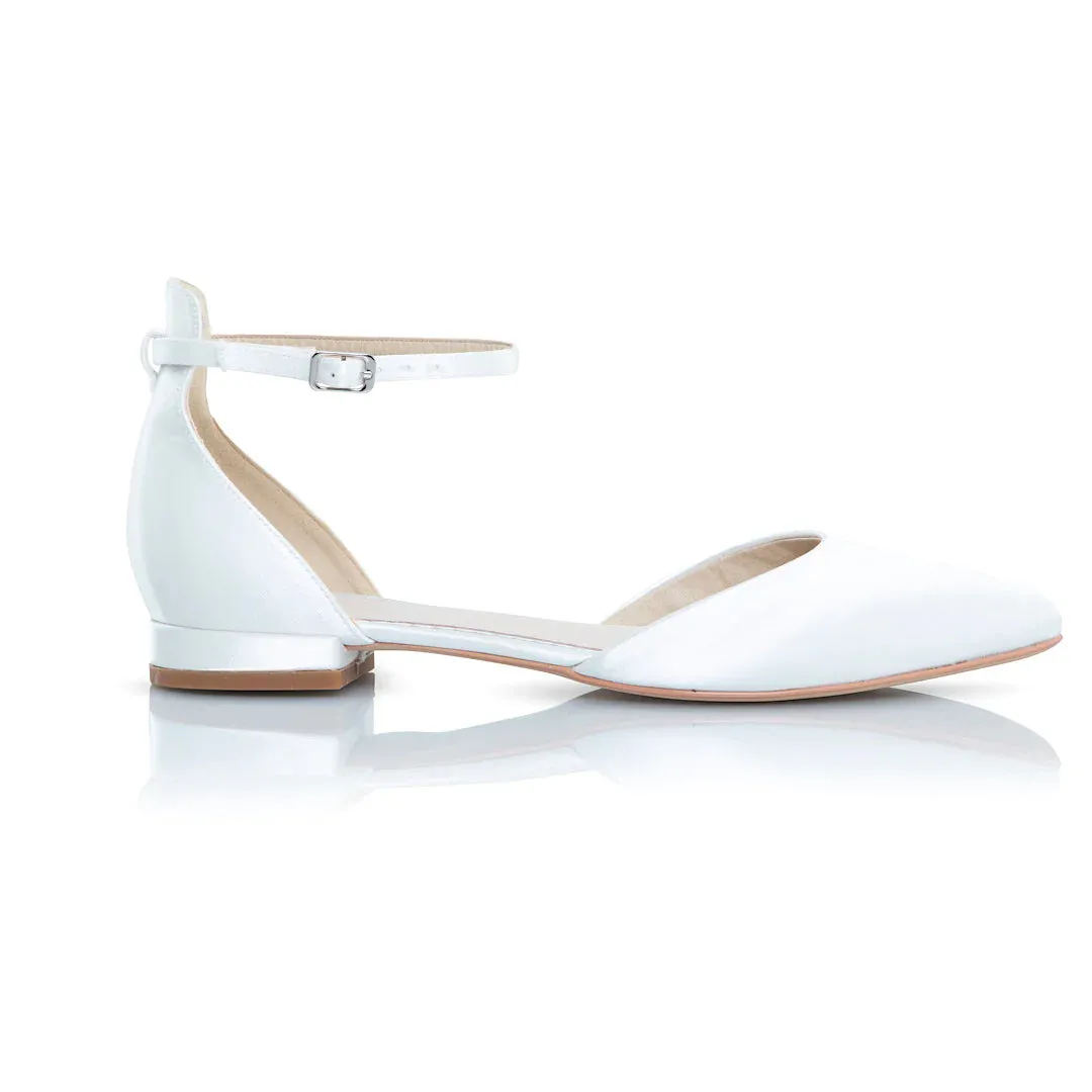 Flat Bridal Shoes in Ivory Satin, By Perfect Bridal Company, Tilly