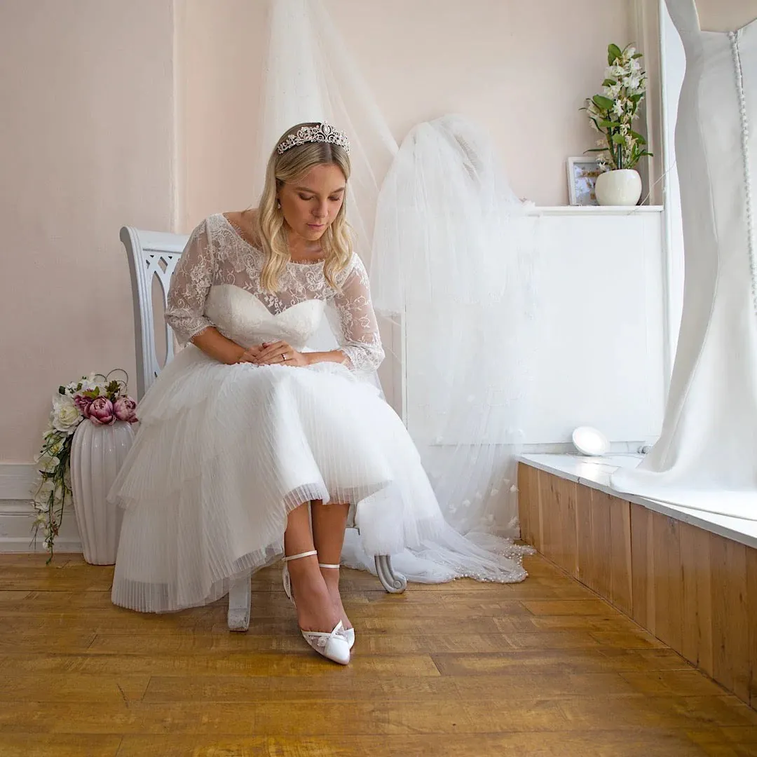 Flat Bridal Shoes, Ivory Satin and Lace, By Perfect Bridal, Penny
