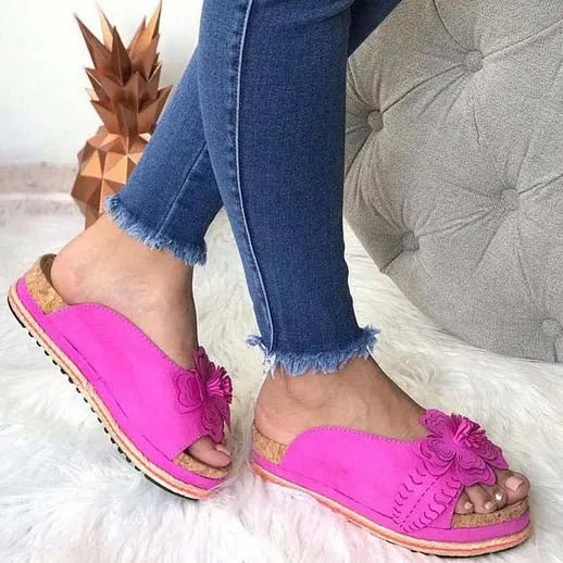 Flat Walking Low Heeled Flower Sandals