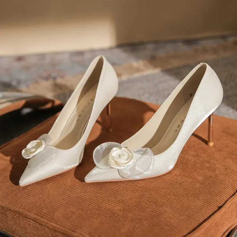 French Heels Bridal Shoes Flower Wedding Shoes High Heels Single Shoes