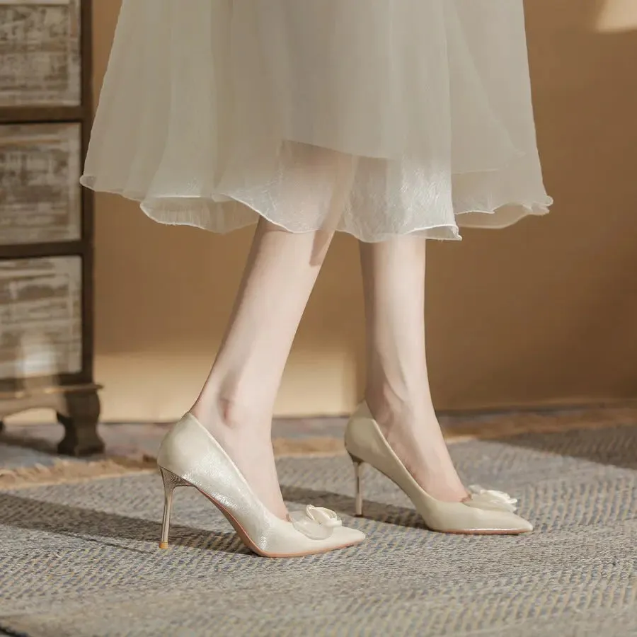 French Heels Bridal Shoes Flower Wedding Shoes High Heels Single Shoes