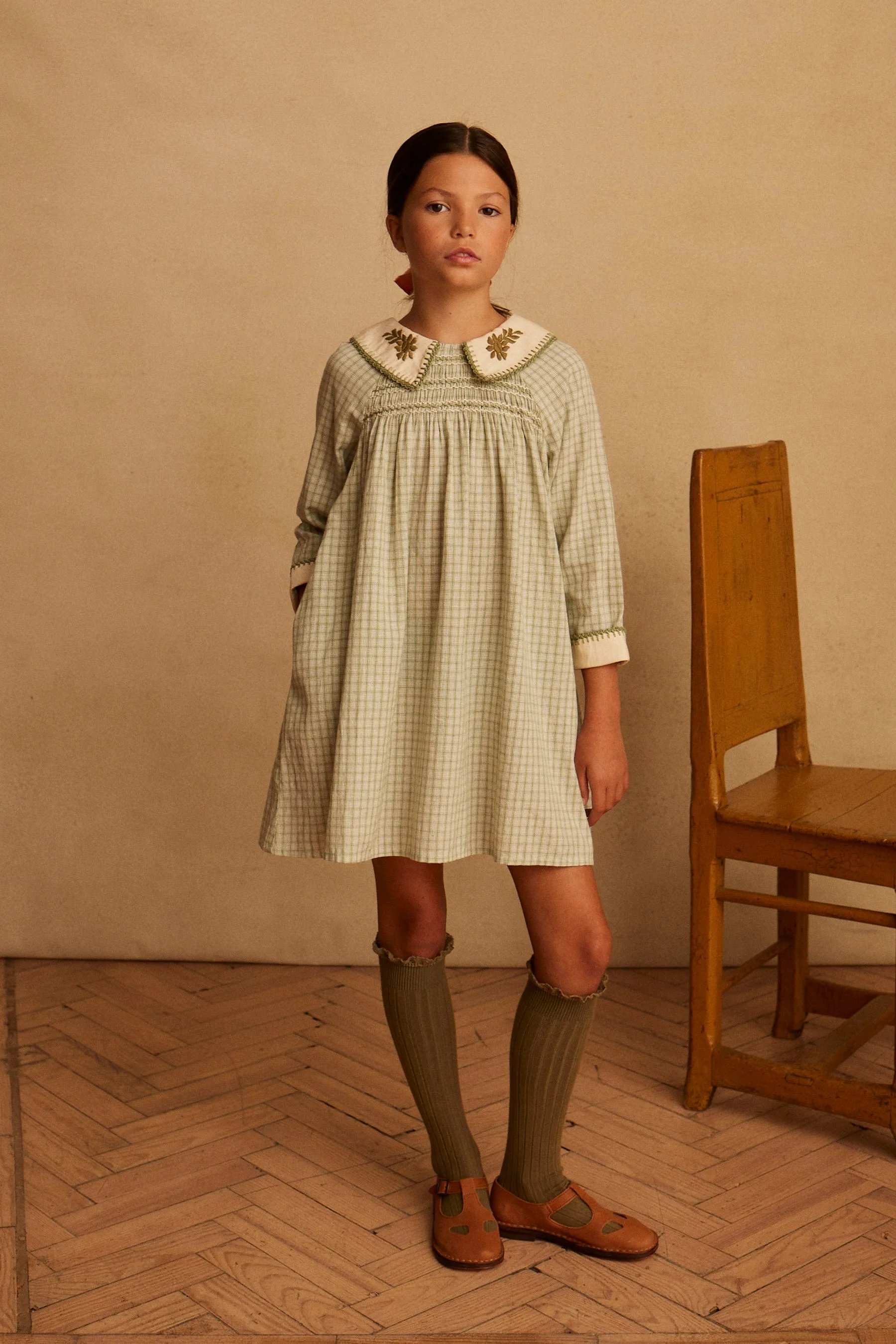 Hazel Tunic Dress, Worker Check Sage