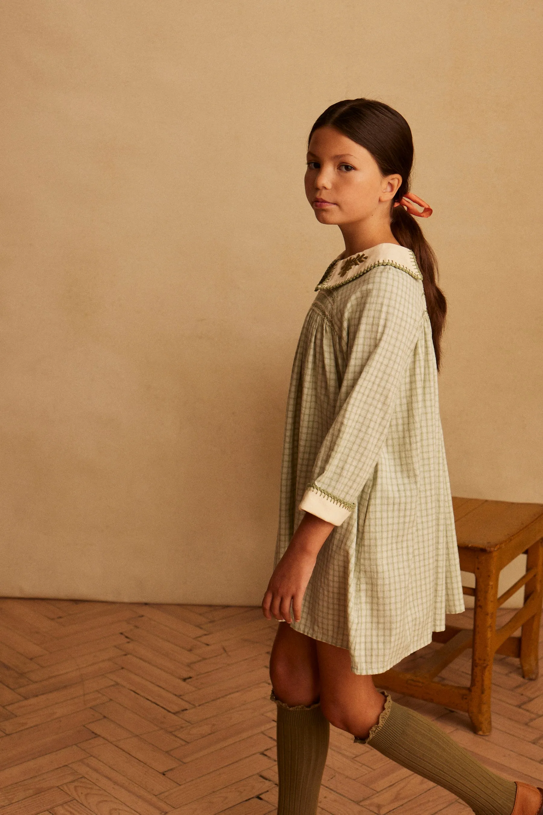 Hazel Tunic Dress, Worker Check Sage