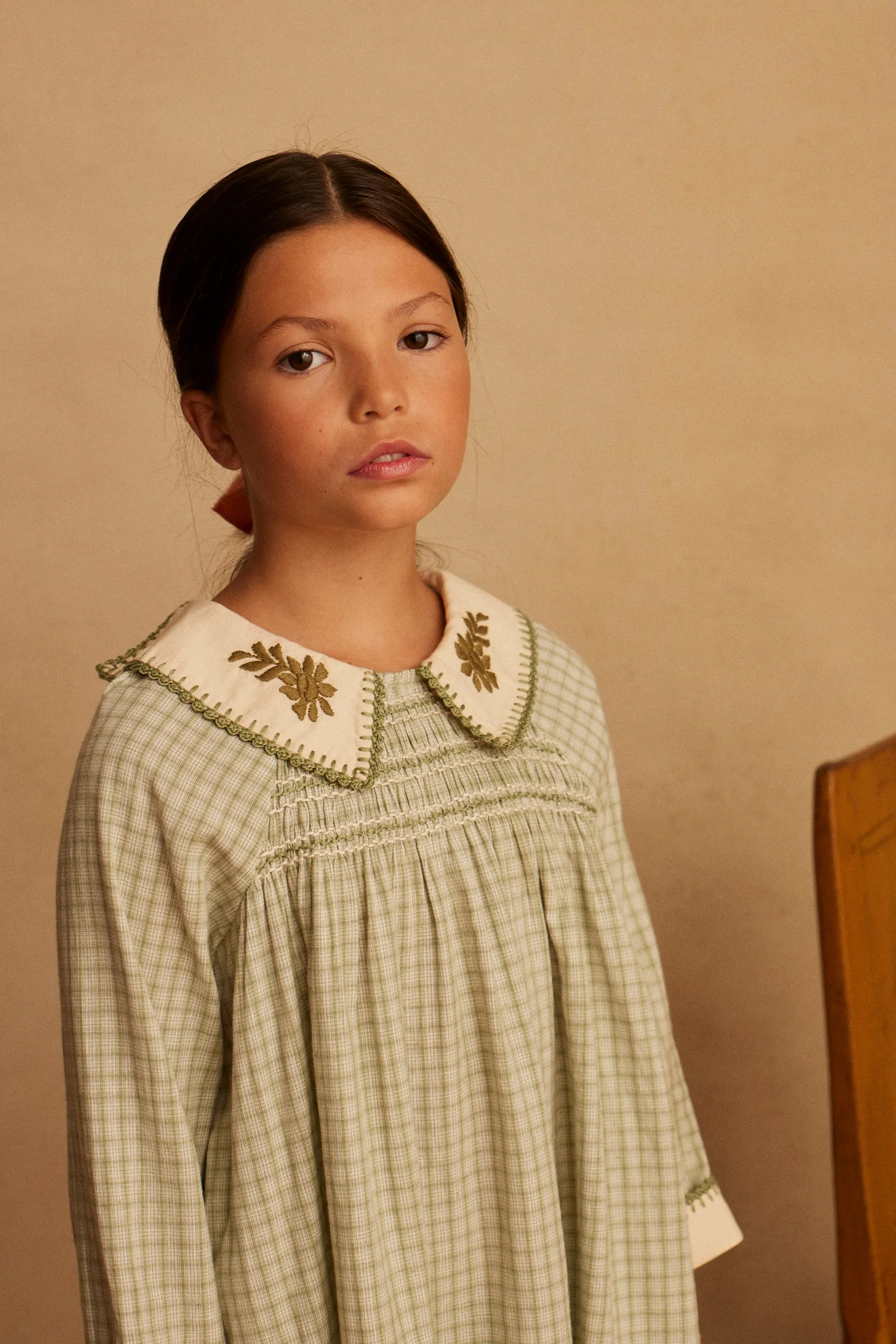 Hazel Tunic Dress, Worker Check Sage