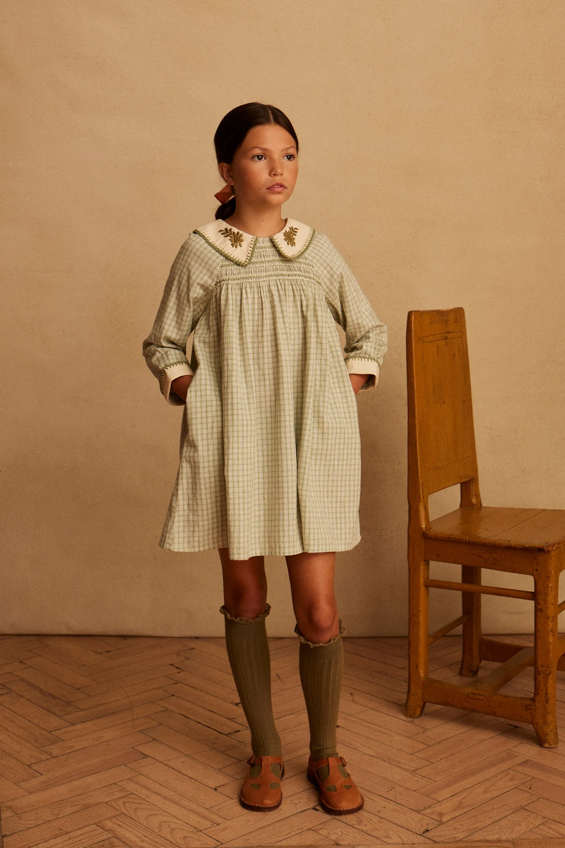 Hazel Tunic Dress, Worker Check Sage