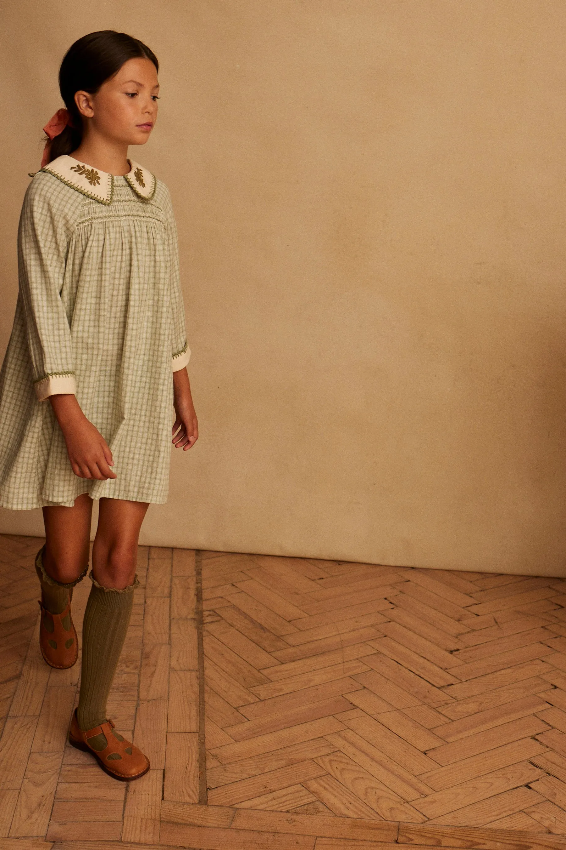 Hazel Tunic Dress, Worker Check Sage