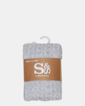 Heart Cable Cotton Tights II Light Grey