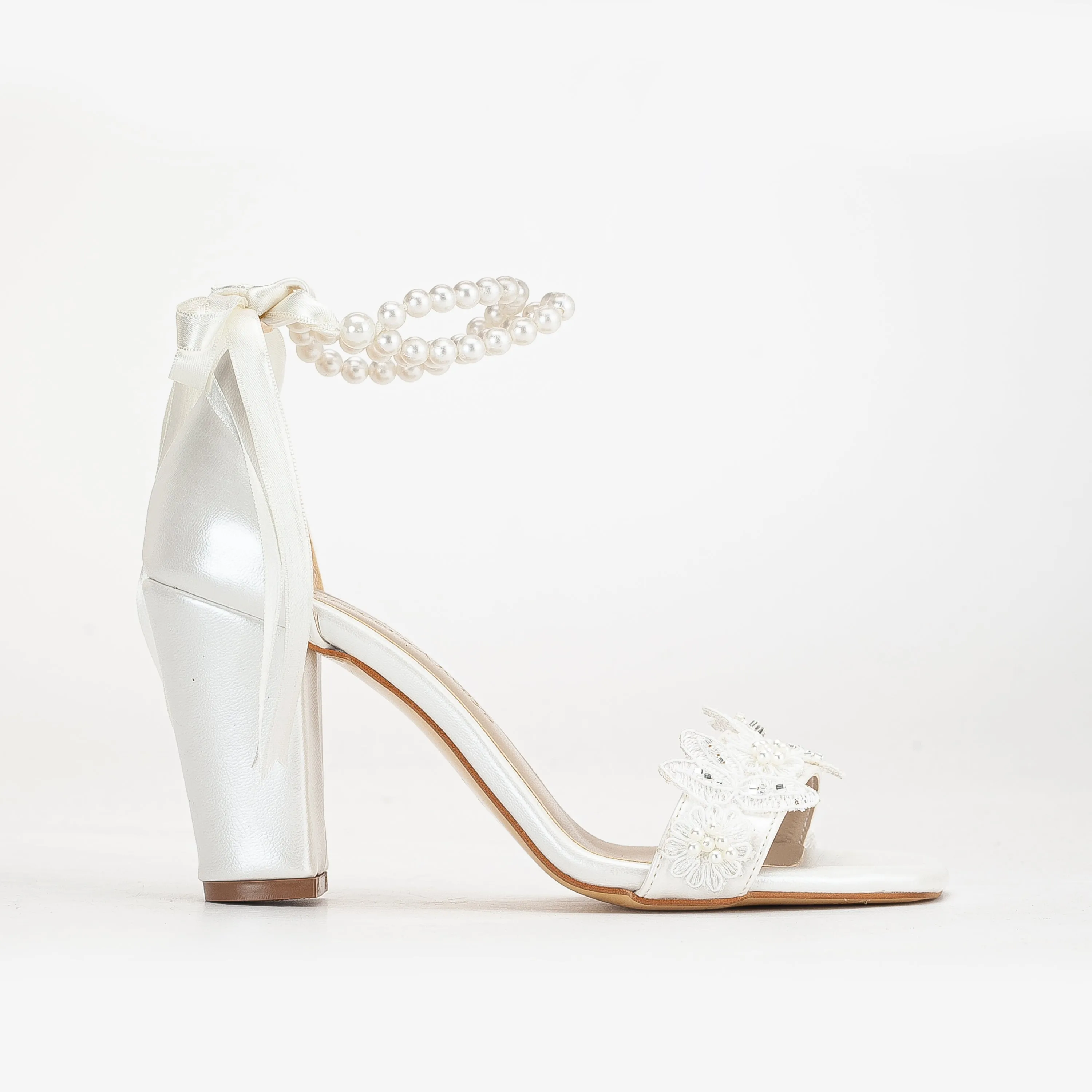 Helene - Ivory Lace Bridal Heels with Pearls